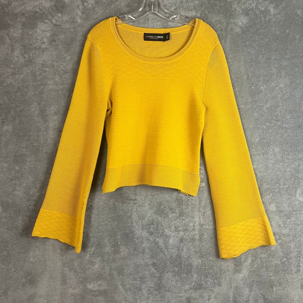 Gabrielle Union New York & Co Top Womens S Yellow Bell Sleeve Textured Boho